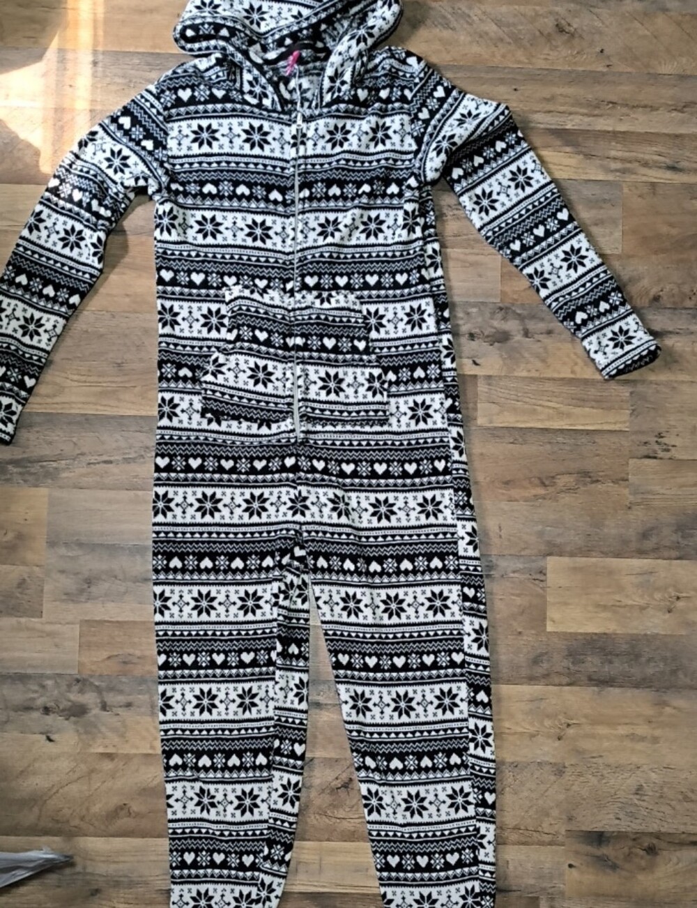 Black & White Fair Isle Hooded Jumpsuit Romper